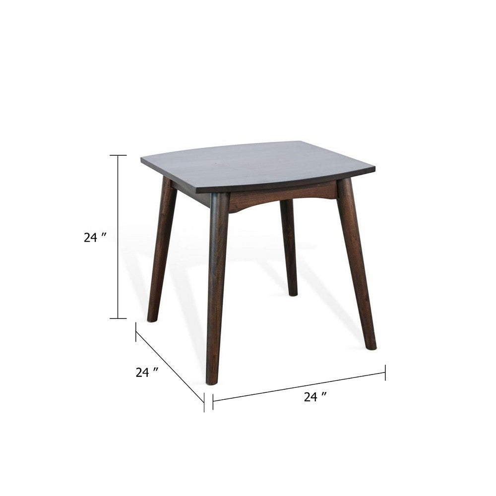 Benjara Neva Side End Table, 24 Inch Square Top with Angled Legs, Dark Brown