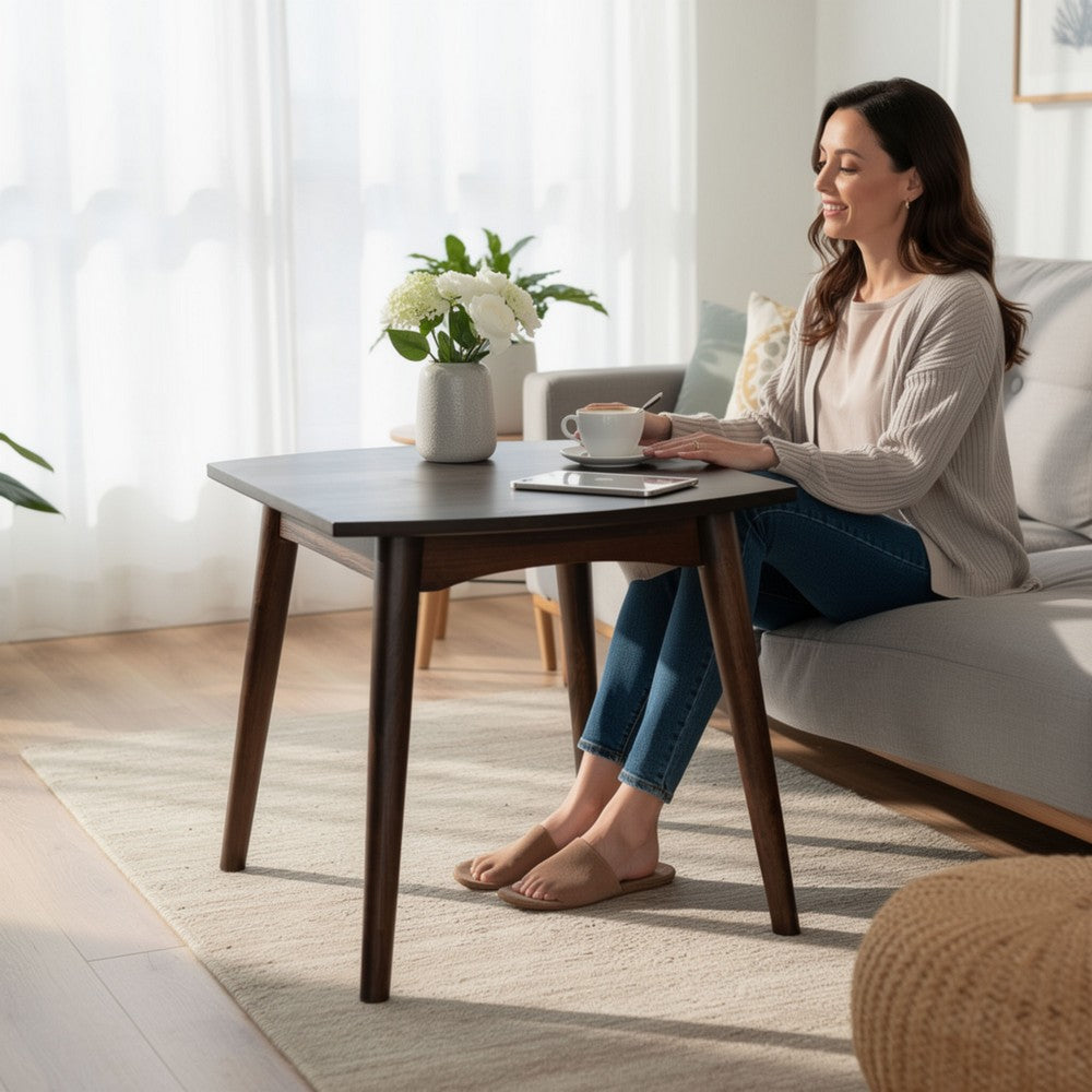 Benjara Neva Side End Table, 24 Inch Square Top with Angled Legs, Dark Brown