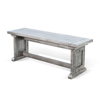 Benjara Bench, 48 Inch Wide Farmhouse Plank Style Seat, Gray Pedestal Base