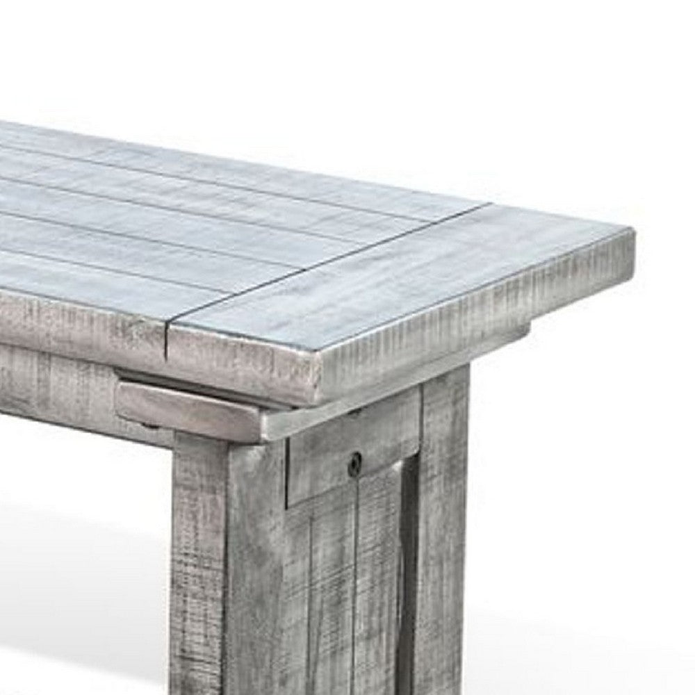 Benjara Bench, 48 Inch Wide Farmhouse Plank Style Seat, Gray Pedestal Base