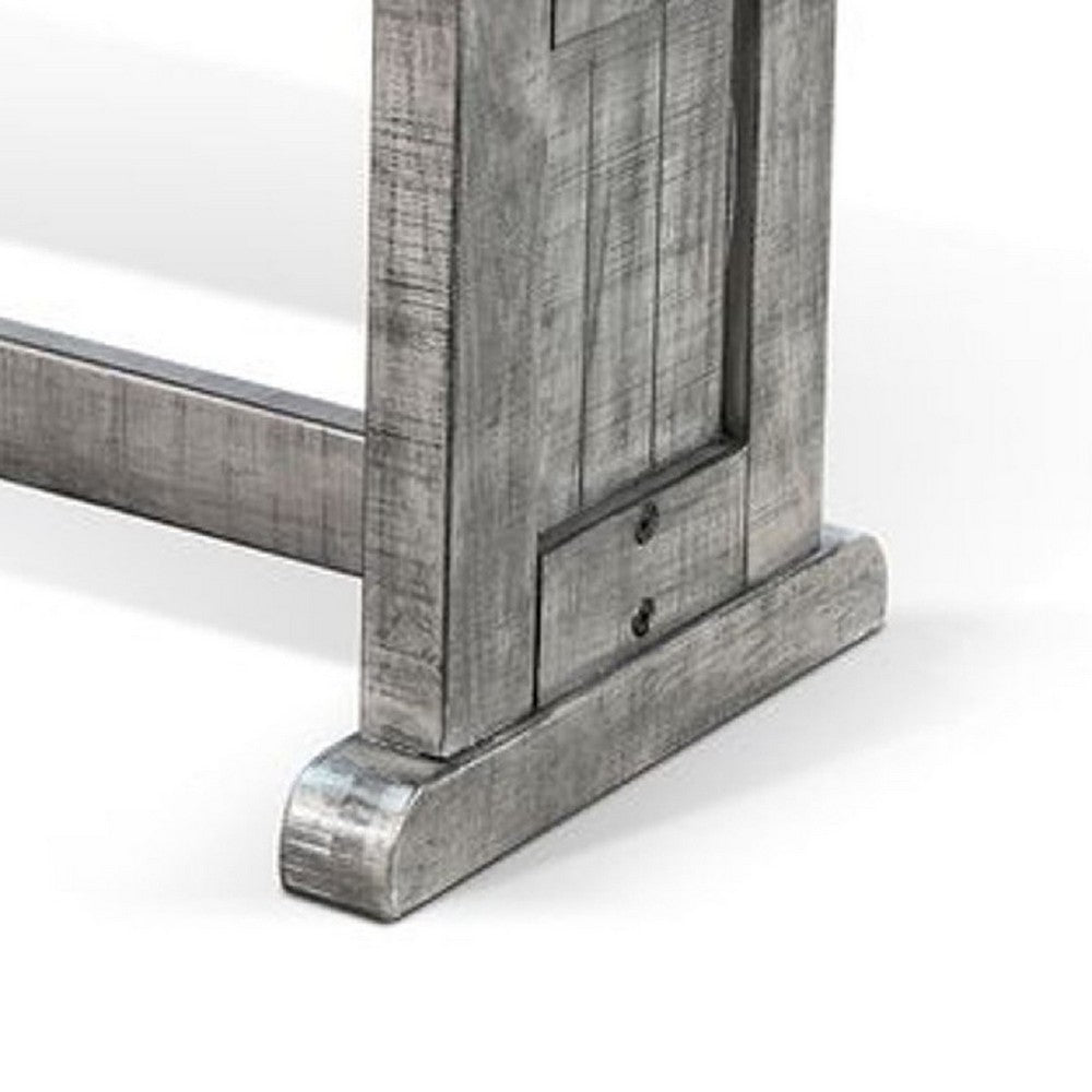 Benjara Bench, 48 Inch Wide Farmhouse Plank Style Seat, Gray Pedestal Base
