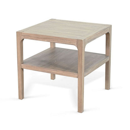 Benjara Side End Table with Lower Shelf, 24 Inch Square Top, Natural Brown