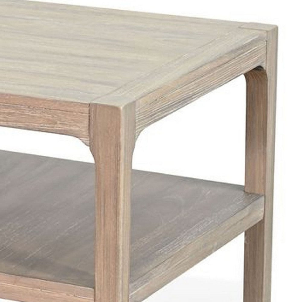 Benjara Side End Table with Lower Shelf, 24 Inch Square Top, Natural Brown