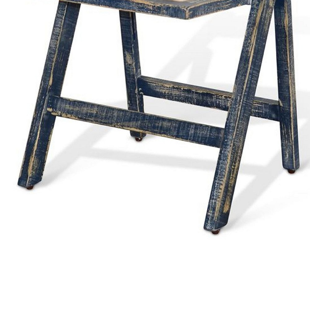 Benjara Shen Folding Dining Chair Set of 2, Ocean Blue Frame, Beige Cushion