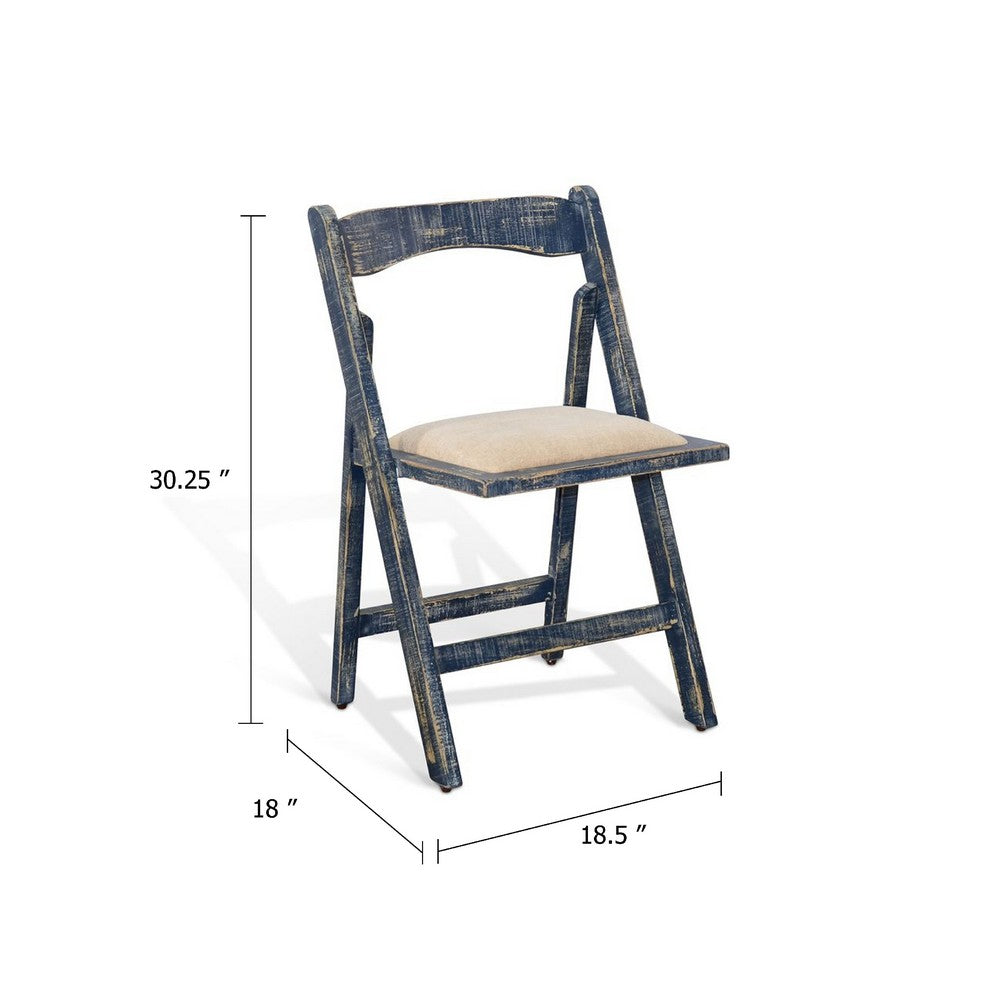 Benjara Shen Folding Dining Chair Set of 2, Ocean Blue Frame, Beige Cushion