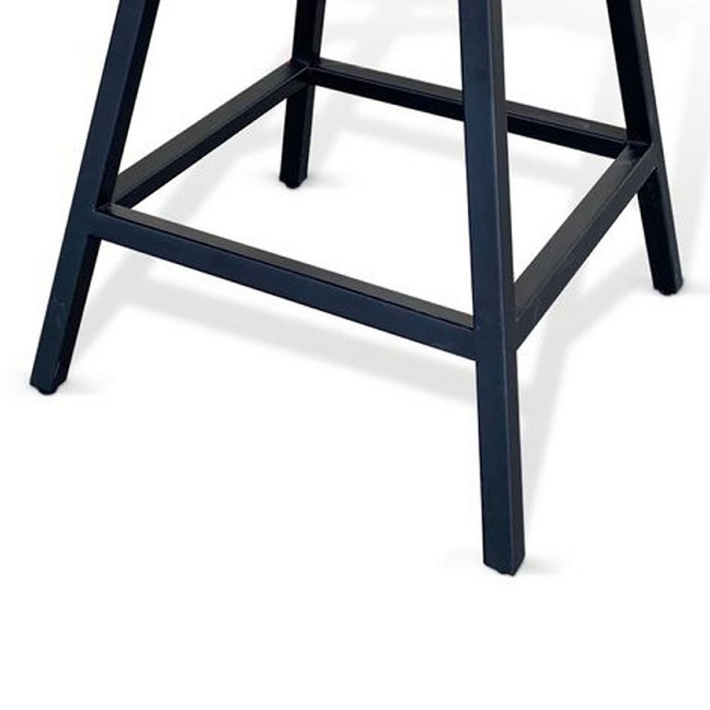 Benjara 24 Inch Counter Height Swivel Barstool, Mahogany Wood Seat, Black Base