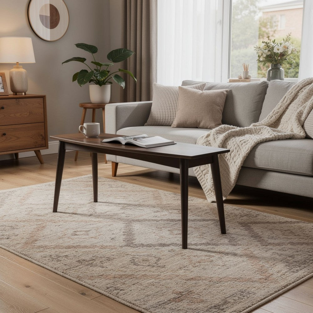 Benjara Neva Sofa Console Table, 48 Inch Rectangular, Angled Legs, Dark Brown
