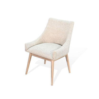 Benjara Livvy Low Back Dining Chair Set of 2, Light Gray Fabric, Wheat Brown Wood
