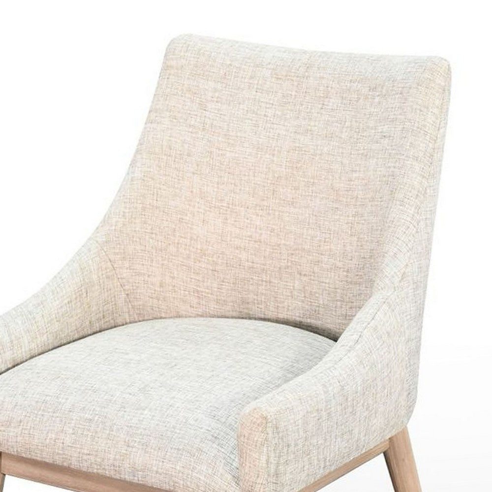 Benjara Livvy Low Back Dining Chair Set of 2, Light Gray Fabric, Wheat Brown Wood