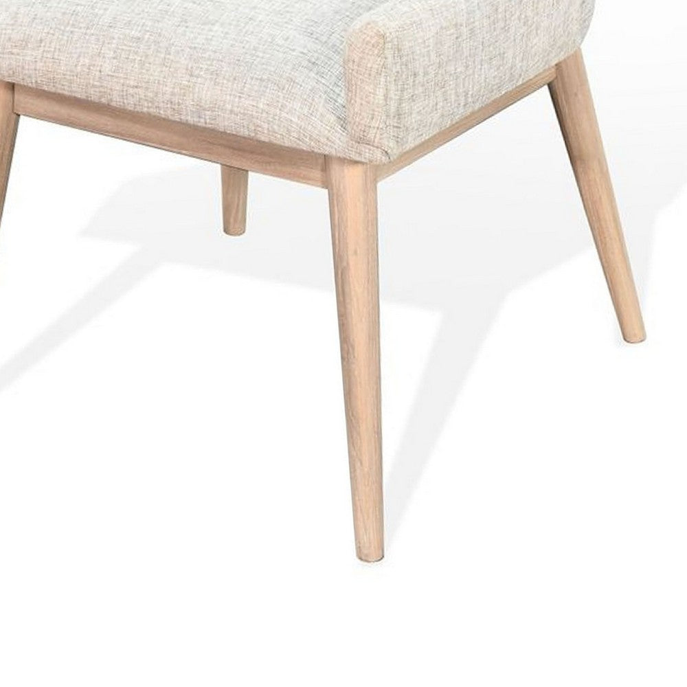 Benjara Livvy Low Back Dining Chair Set of 2, Light Gray Fabric, Wheat Brown Wood