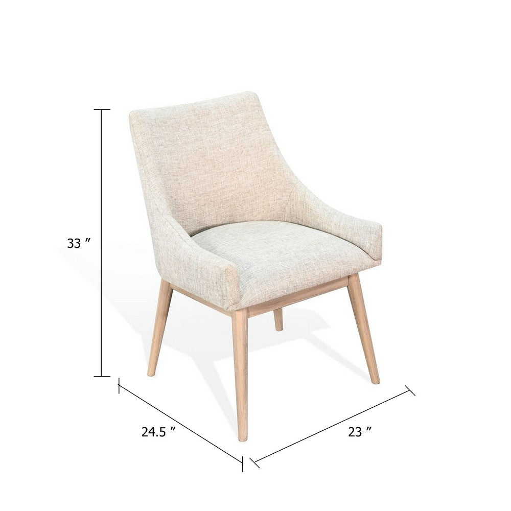 Benjara Livvy Low Back Dining Chair Set of 2, Light Gray Fabric, Wheat Brown Wood