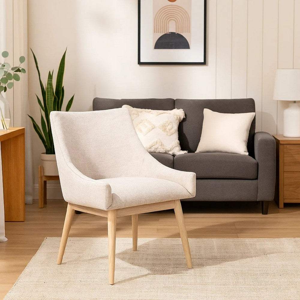 Benjara Livvy Low Back Dining Chair Set of 2, Light Gray Fabric, Wheat Brown Wood