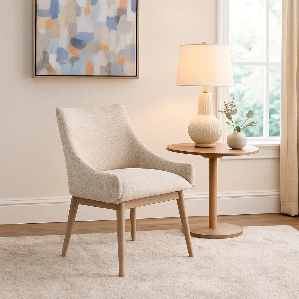 Benjara Livvy Low Back Dining Chair Set of 2, Light Gray Fabric, Wheat Brown Wood