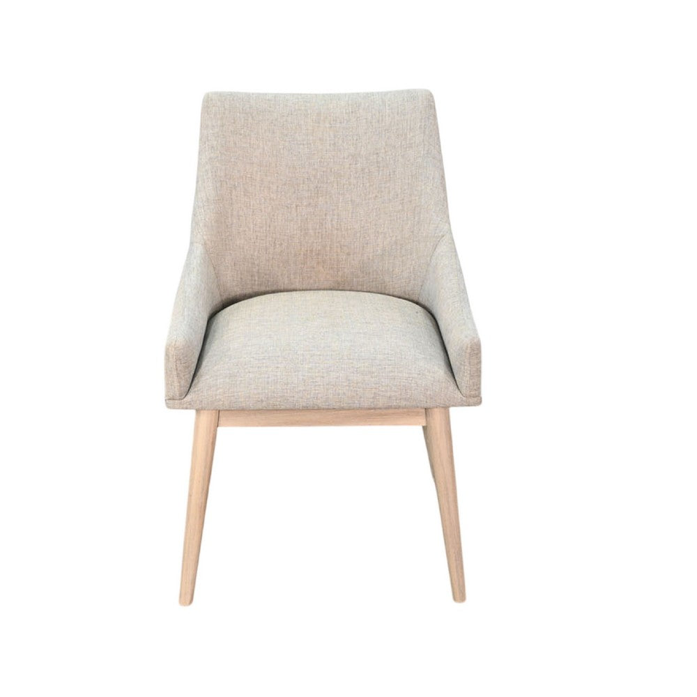 Benjara Livvy High Back Dining Chair Set of 2, Light Gray Fabric, Wheat Brown Wood