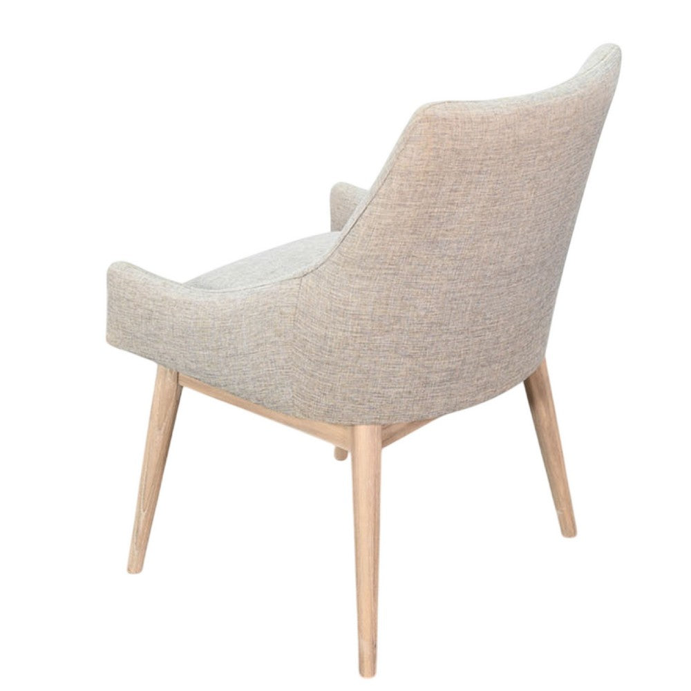Benjara Livvy High Back Dining Chair Set of 2, Light Gray Fabric, Wheat Brown Wood