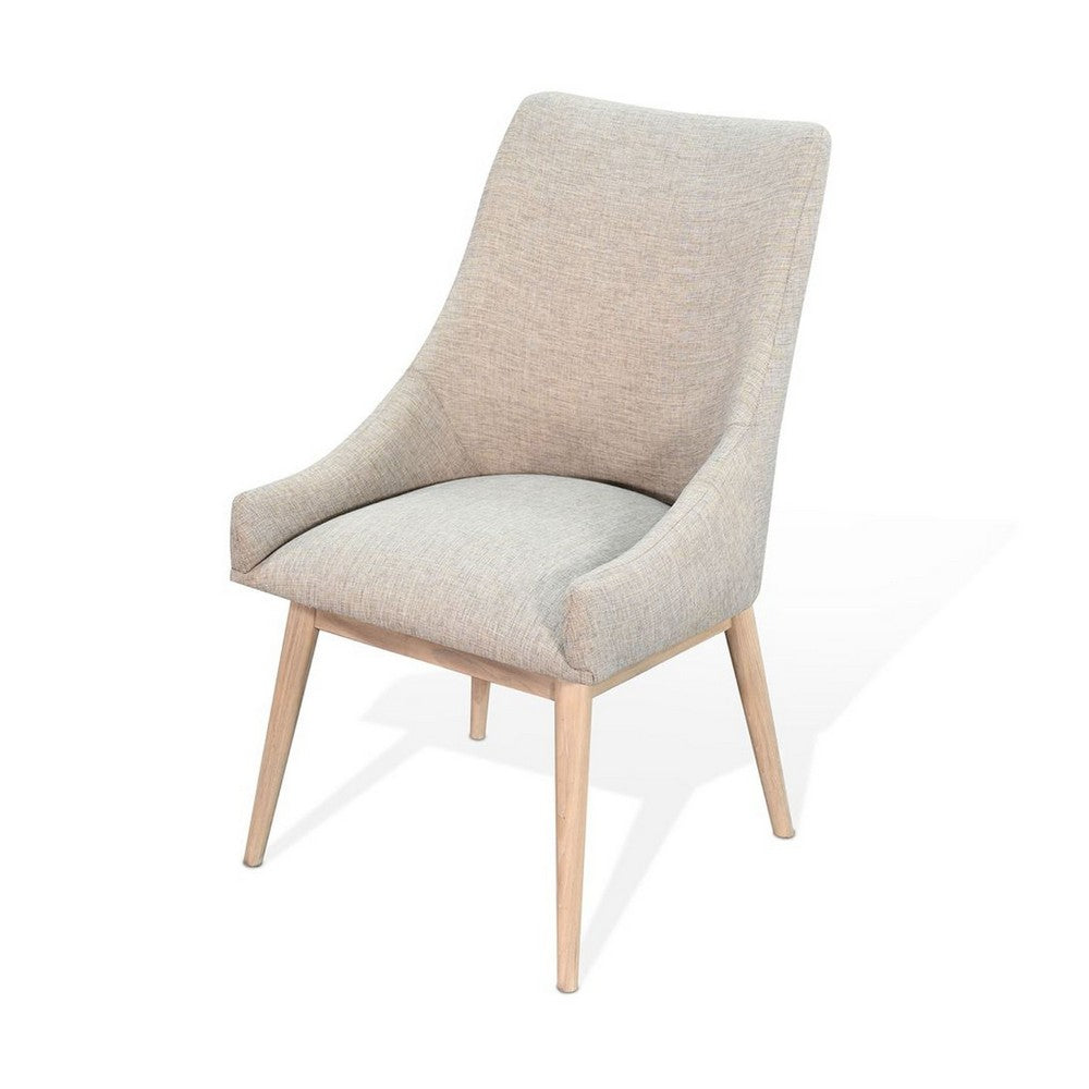 Benjara Livvy High Back Dining Chair Set of 2, Light Gray Fabric, Wheat Brown Wood