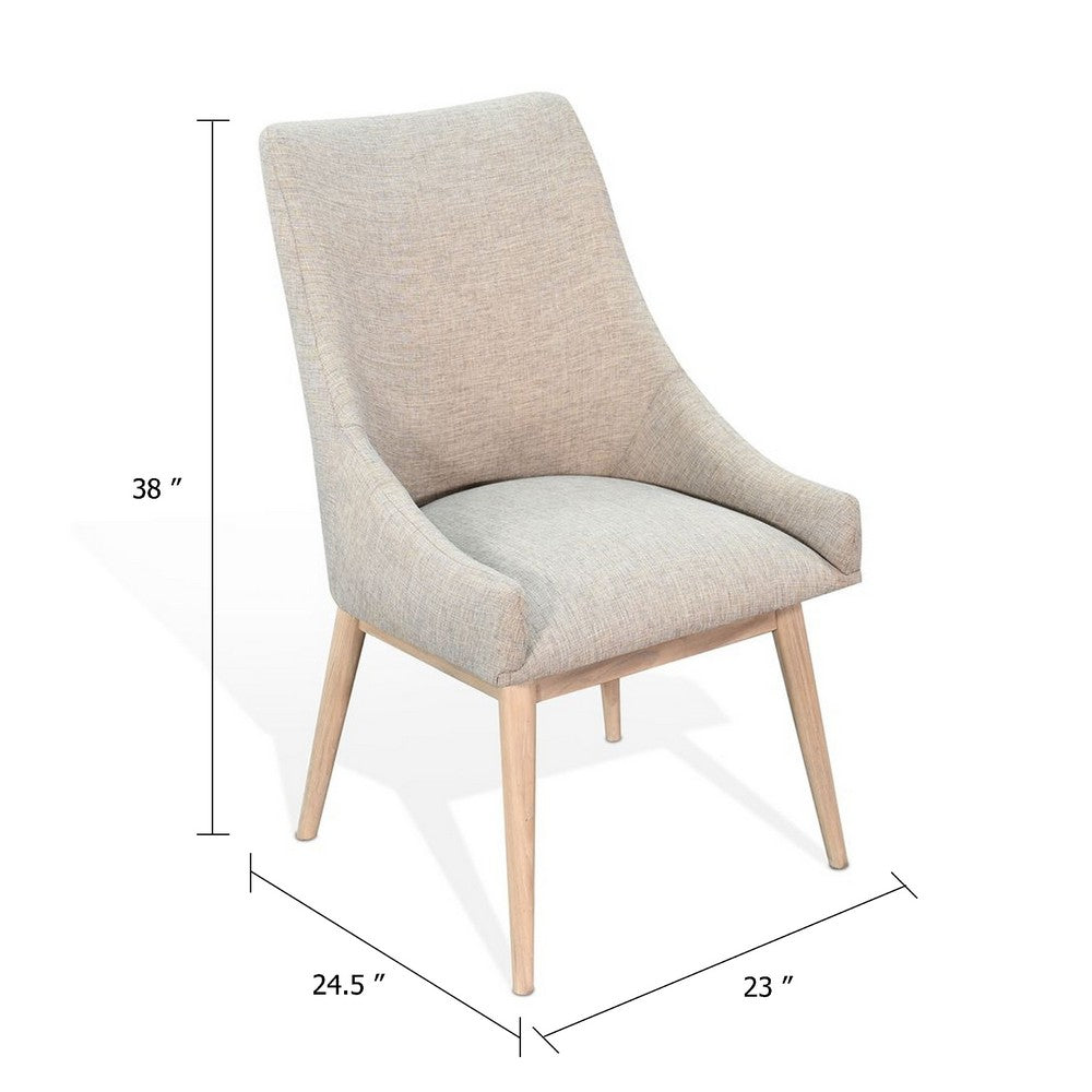 Benjara Livvy High Back Dining Chair Set of 2, Light Gray Fabric, Wheat Brown Wood