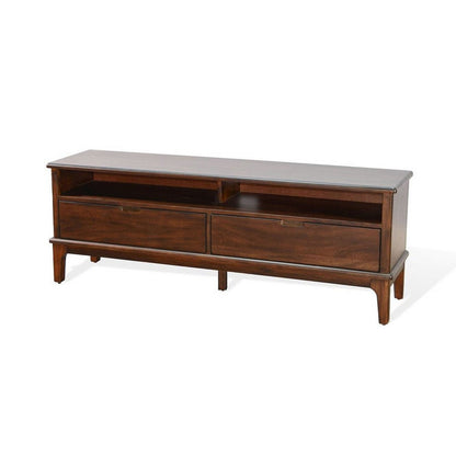 Benjara West TV Stand Media Cabinet, Open Shelves, Brown Mahogany Wood, 64 Inch