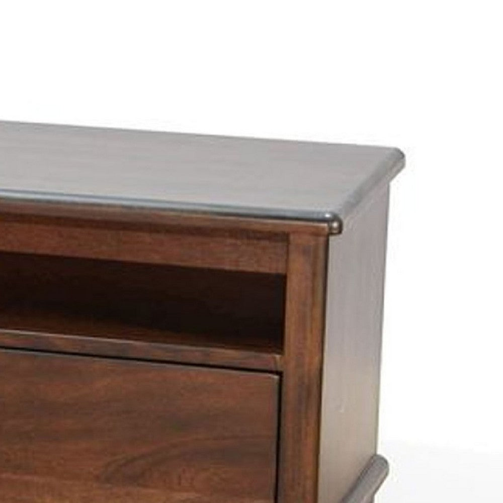 Benjara West TV Stand Media Cabinet, Open Shelves, Brown Mahogany Wood, 64 Inch