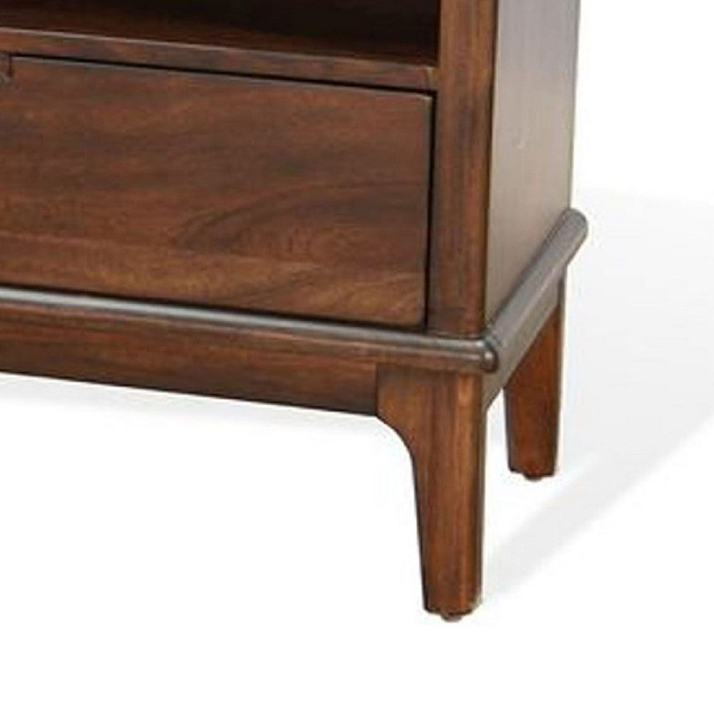 Benjara West TV Stand Media Cabinet, Open Shelves, Brown Mahogany Wood, 64 Inch