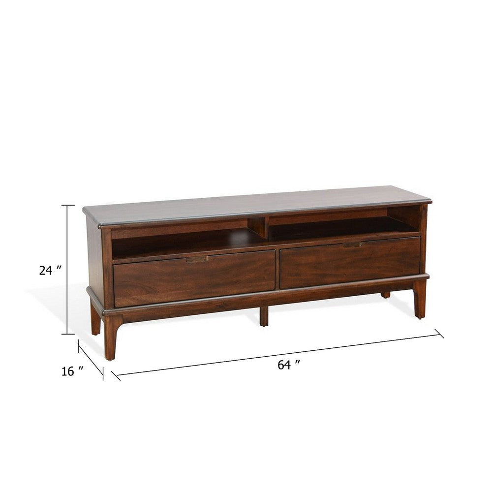 Benjara West TV Stand Media Cabinet, Open Shelves, Brown Mahogany Wood, 64 Inch
