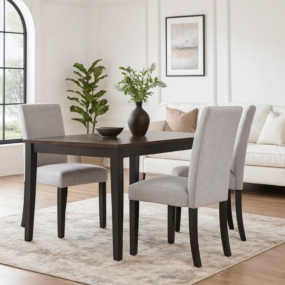 Benjara Figu Set of 4 Dining Chair, Brown-Gray Fabric Seating, Black Wood Legs