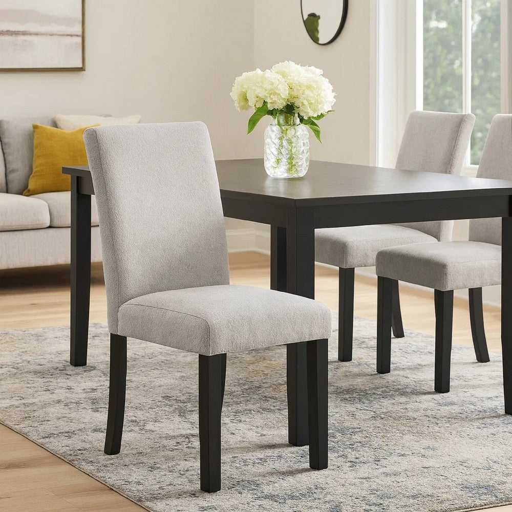 Benjara Figu Set of 4 Dining Chair, Brown-Gray Fabric Seating, Black Wood Legs