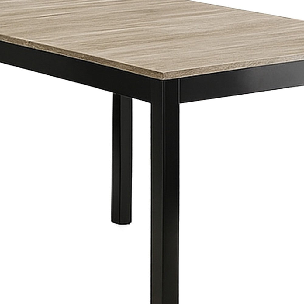 Benjara Figu Dining Table, Rectangular 48 Inch Sleek Brown Top, Black Wood Legs