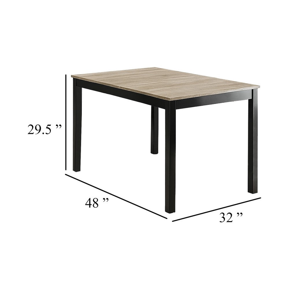 Benjara Figu Dining Table, Rectangular 48 Inch Sleek Brown Top, Black Wood Legs