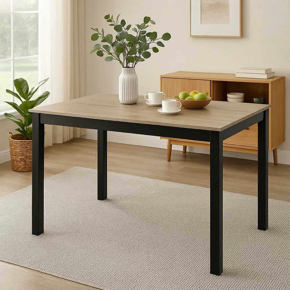 Benjara Figu Dining Table, Rectangular 48 Inch Sleek Brown Top, Black Wood Legs