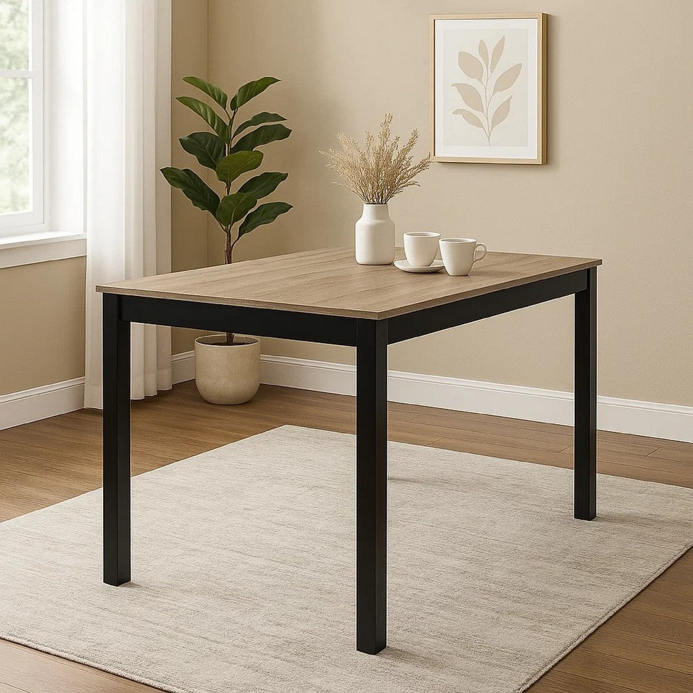 Benjara Figu Dining Table, Rectangular 48 Inch Sleek Brown Top, Black Wood Legs