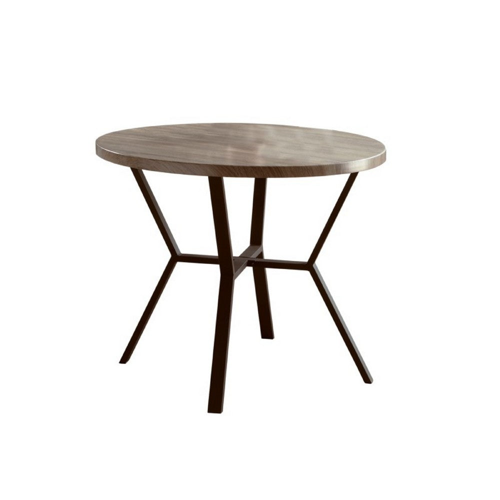 Benjara Jiho 5pc Dining Table And 4 Chairs Set, Graywash, Black Metal Base