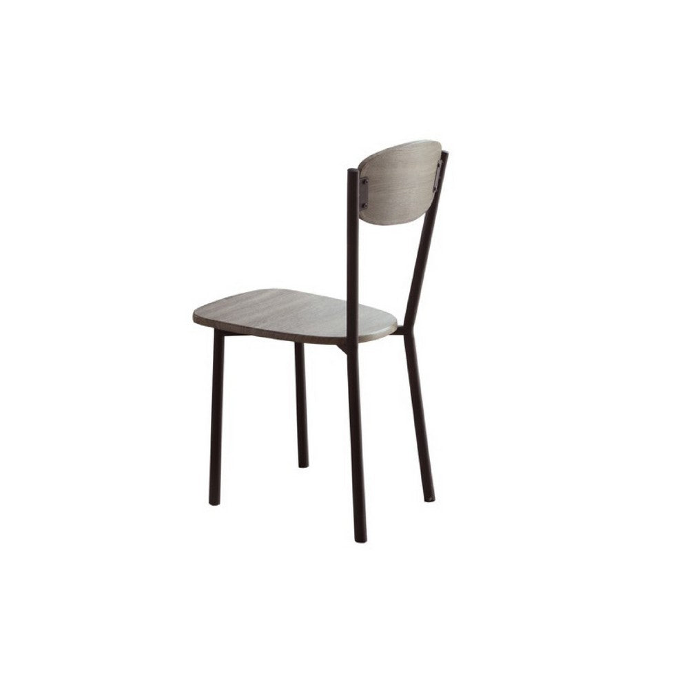 Benjara Jiho 5pc Dining Table And 4 Chairs Set, Graywash, Black Metal Base