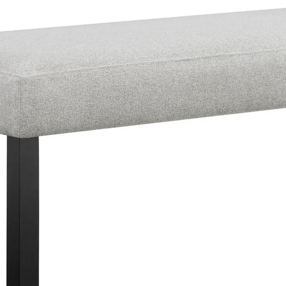 Benjara Riac Dining Bench, 41 Inch Dove Gray Fabric Seat, Black Wood Legs