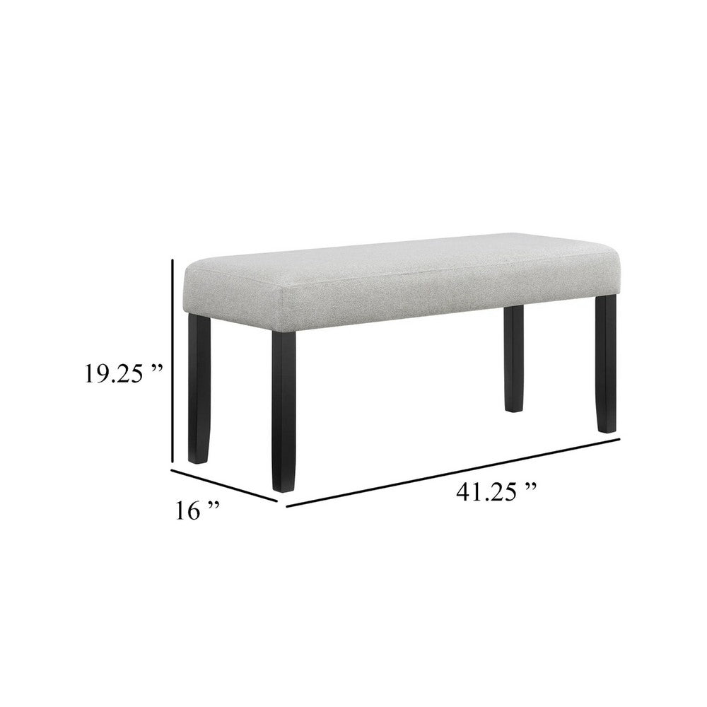 Benjara Riac Dining Bench, 41 Inch Dove Gray Fabric Seat, Black Wood Legs