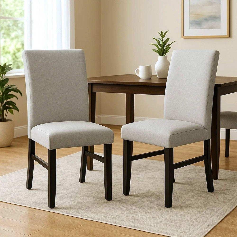 Benjara Riac Set of 2 Side Dining Chairs, Black Wood, Dove Gray Fabric Seat
