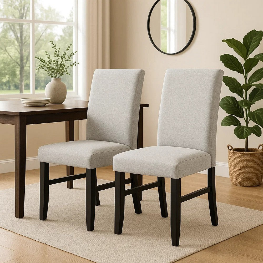 Benjara Riac Set of 2 Side Dining Chairs, Black Wood, Dove Gray Fabric Seat