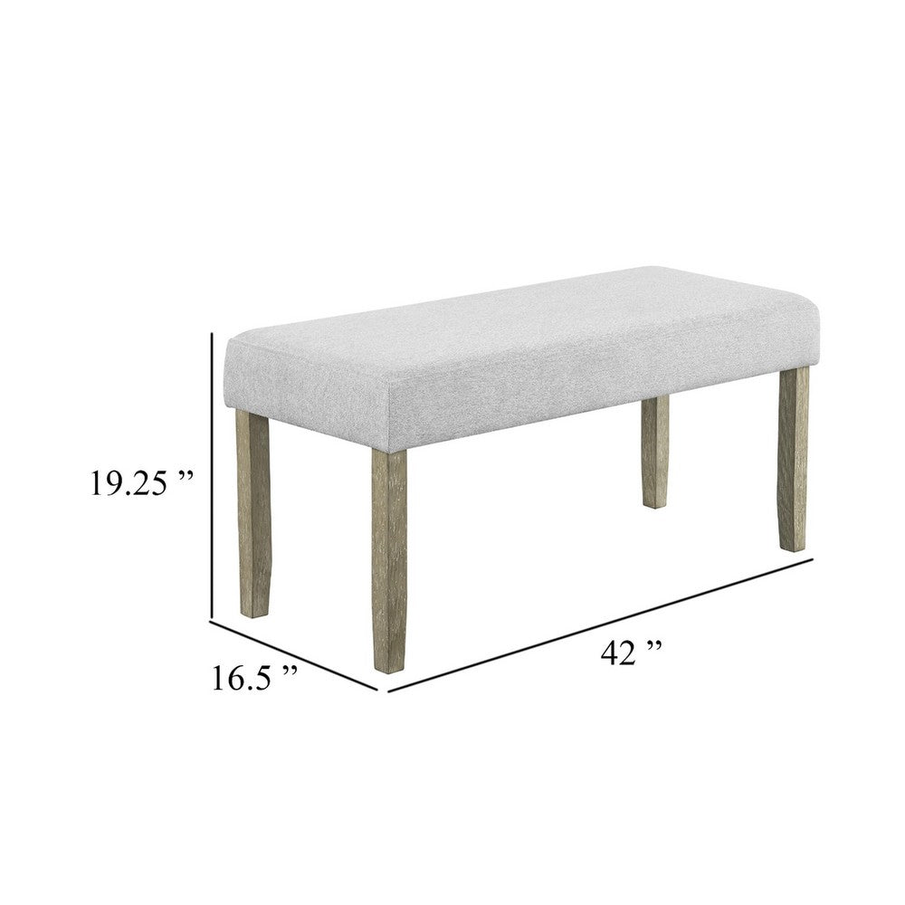 Benjara Koji Dining Bench, Gray Fabric Padded Seat, Brown Wood Frame, 42 Inch