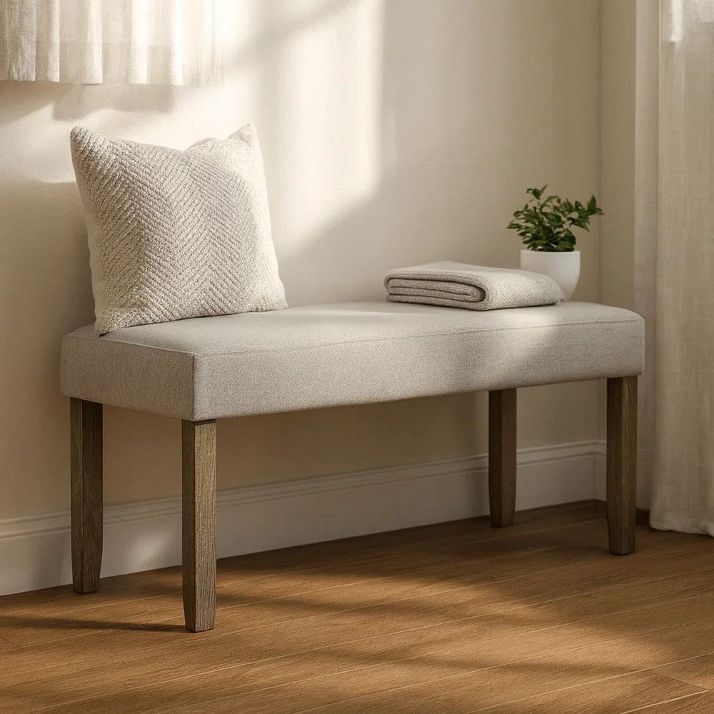 Benjara Koji Dining Bench, Gray Fabric Padded Seat, Brown Wood Frame, 42 Inch