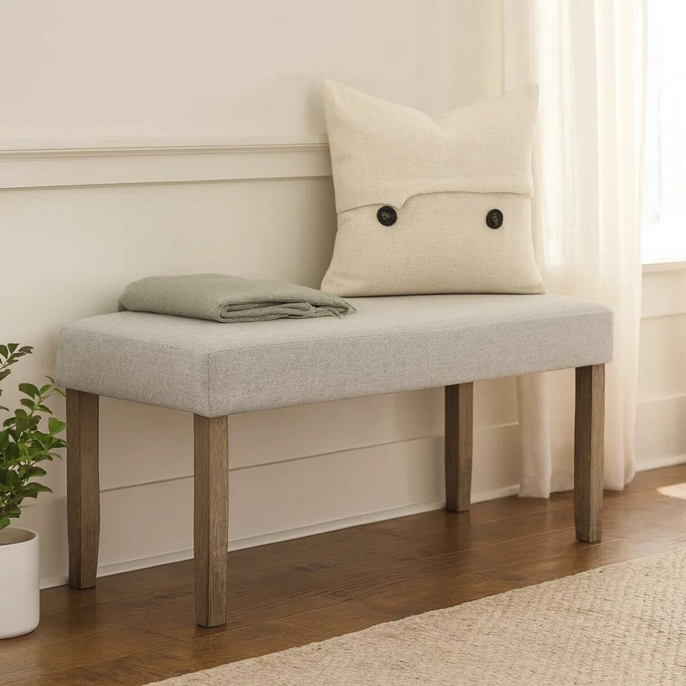 Benjara Koji Dining Bench, Gray Fabric Padded Seat, Brown Wood Frame, 42 Inch
