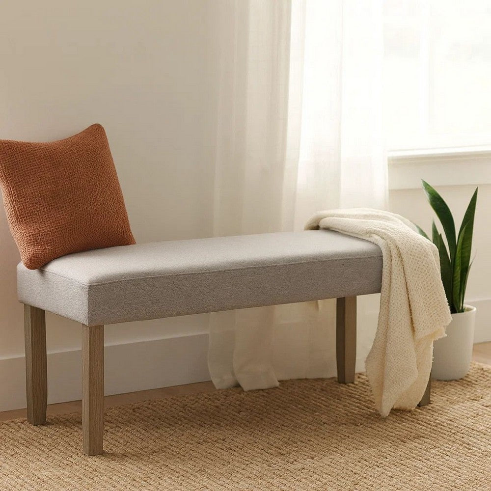 Benjara Koji Dining Bench, Gray Fabric Padded Seat, Brown Wood Frame, 42 Inch