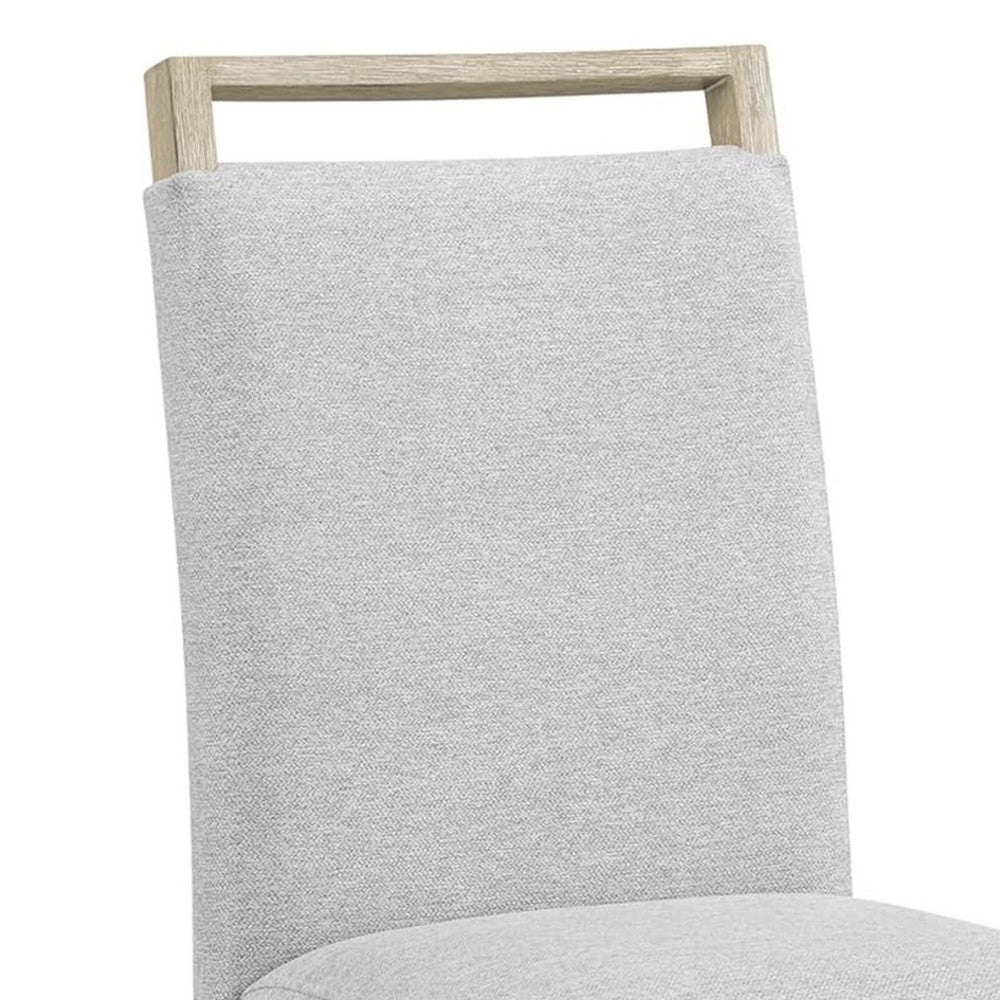 Benjara Koji Dining Chair Set of 2, Gray Fabric Padded Seat, Brown Wood Frame