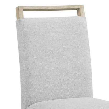 Benjara Koji Dining Chair Set of 2, Gray Fabric Padded Seat, Brown Wood Frame