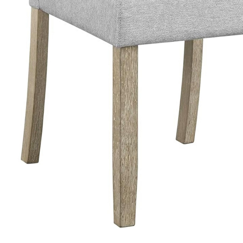 Benjara Koji Dining Chair Set of 2, Gray Fabric Padded Seat, Brown Wood Frame