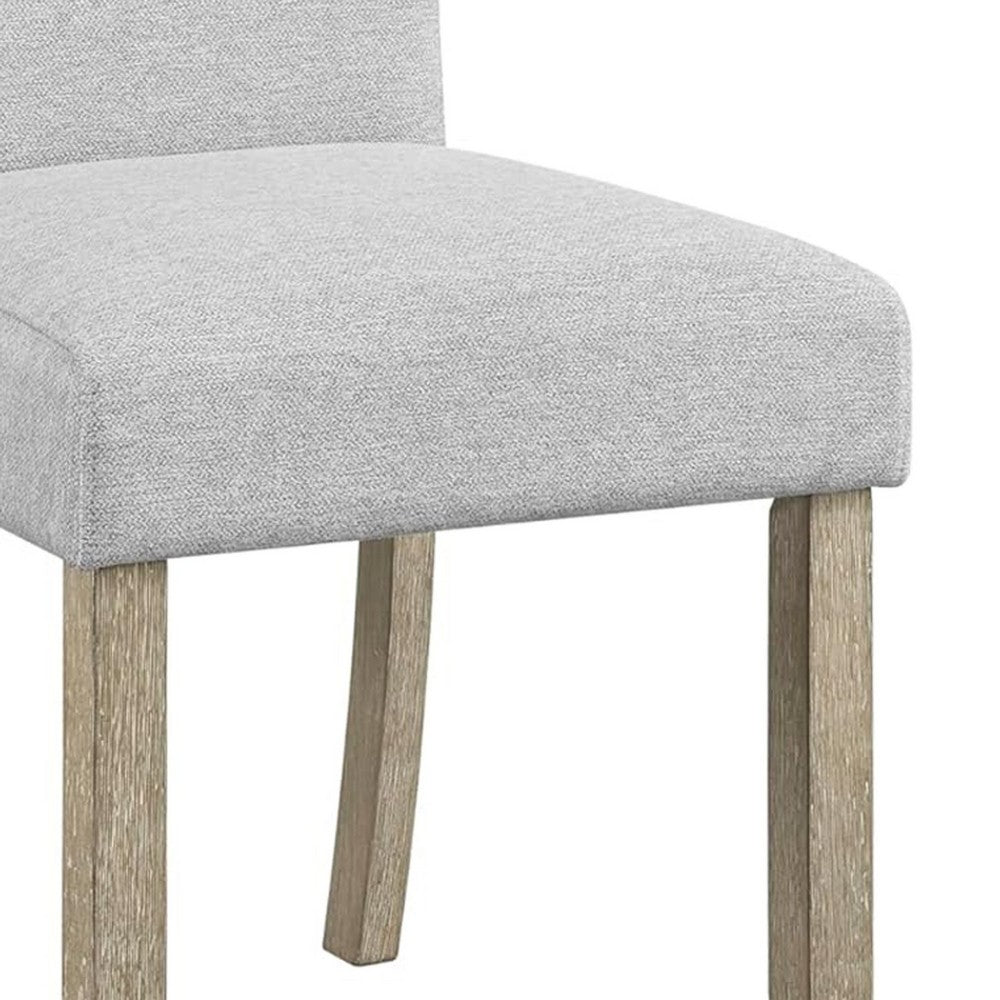Benjara Koji Dining Chair Set of 2, Gray Fabric Padded Seat, Brown Wood Frame