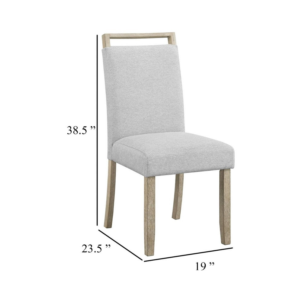 Benjara Koji Dining Chair Set of 2, Gray Fabric Padded Seat, Brown Wood Frame