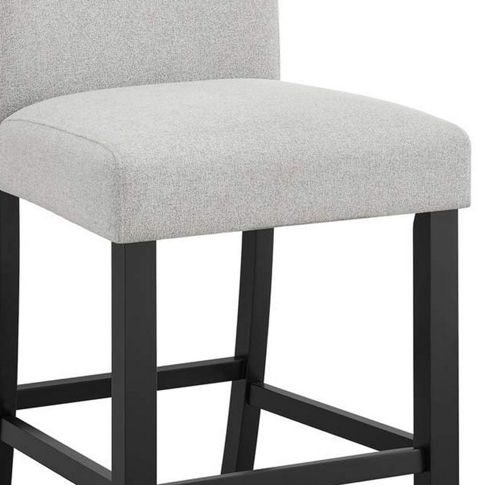 Benjara Riac Set of 2 Counter Height Chairs, Black Wood, Dove Gray Fabric Seat