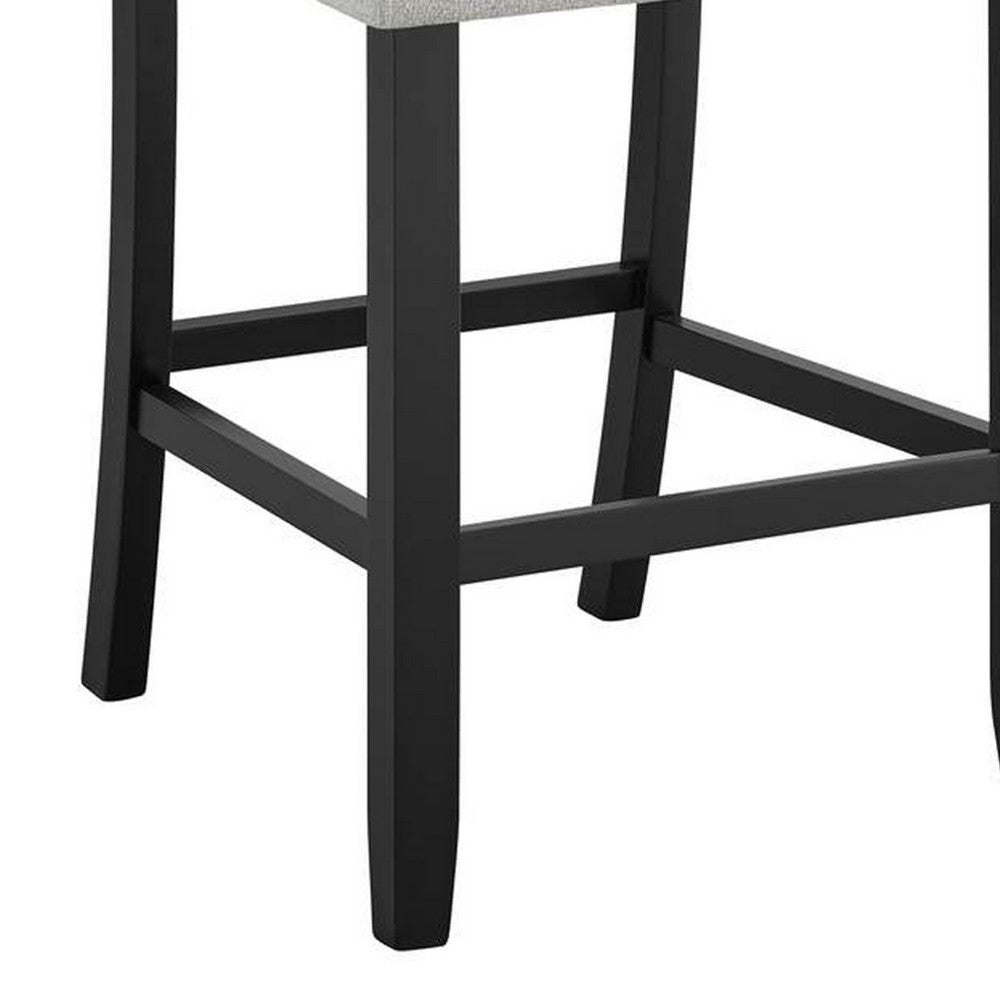 Benjara Riac Set of 2 Counter Height Chairs, Black Wood, Dove Gray Fabric Seat