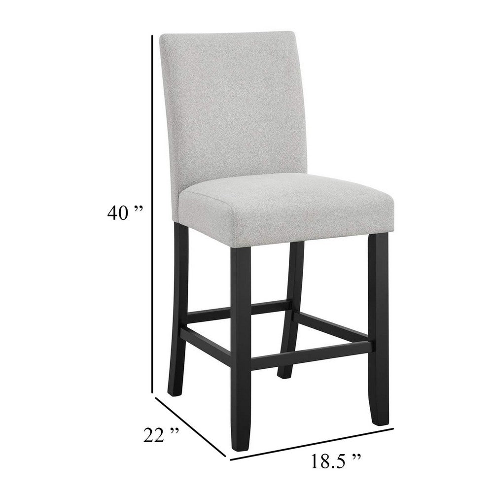 Benjara Riac Set of 2 Counter Height Chairs, Black Wood, Dove Gray Fabric Seat