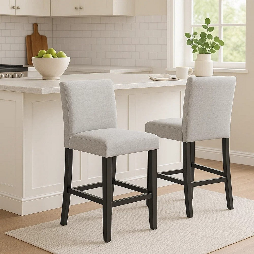 Benjara Riac Set of 2 Counter Height Chairs, Black Wood, Dove Gray Fabric Seat